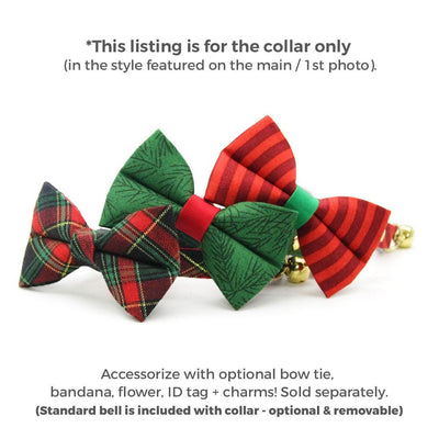 Holiday Cat Collar - "Telluride" - Red Green Black Christmas Plaid Cat Collar / Breakaway Buckle or Non-Breakaway / Cat, Kitten + Small Dog Sizes