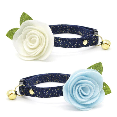 Cat Collar - "Starry Night" - Gold & Blue Cat Collar / Winter, Solstice, Hanukkah, Wedding, Space, Stars / Breakaway Buckle or Non-Breakaway / Cat, Kitten + Small Dog Sizes