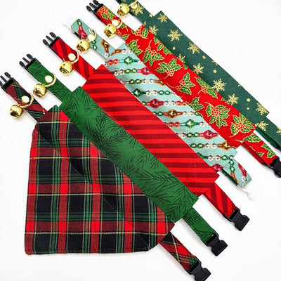 Holiday Plaid Cat Bandana - "Telluride" - Red Green Black Christmas Plaid Bandana for Cat + Small Dog / Slide-On Over the Collar Bandana