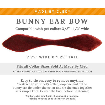 Cat Collar and Bunny Ear Bow Set - "Velvet - Mahogany" - Auburn Brown Velvet Cat Collar w/ Matching Bunny Bow Tie / Fall, Wedding + Birthday / Cat, Kitten + Small Dog Sizes