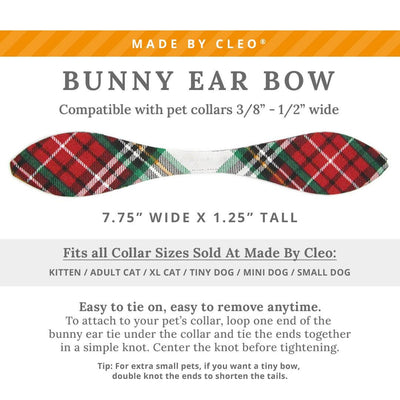 Cat Collar and Bunny Ear Bow Set - "Birchwood" - Red Green White Holiday Plaid Cat Collar w/ Matching Bunny Bow Tie / Christmas / Cat, Kitten + Small Dog Sizes