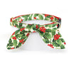 Cat Collar and Bunny Ear Bow Set - "Holiday Holly" - Green Garlands & Red Berries Cat Collar w/ Matching Bunny Bow Tie / Christmas / Cat, Kitten + Small Dog Sizes