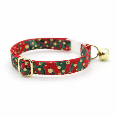 Cat Collar and Bunny Ear Bow Set - "Joy" - Gold Metallic Dots on Green & Red Holiday Cat Collar w/ Matching Bunny Bow Tie / Christmas / Cat, Kitten + Small Dog Sizes