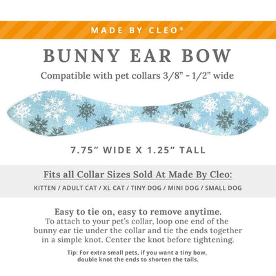 Cat Collar and Bunny Ear Bow Set - "Snowflakes - Frosty Blue" - Light Blue Snow Winter Cat Collar w/ Matching Bunny Bow Tie / Christmas, Holiday / Cat, Kitten + Small Dog Sizes