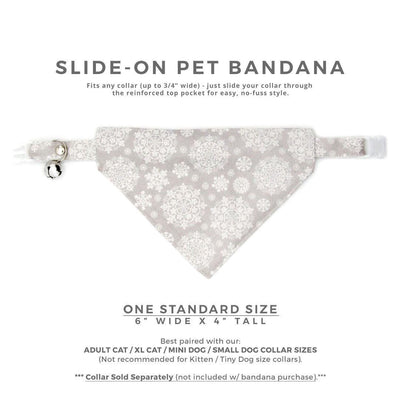 Cat Bandana - "Snowy Cottage" - Light Gray Snowflake Bandana Bandana for Cat + Small Dog / Winter, Christmas, Holiday, New Year / Slide-On Over the Collar Bandana