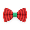 Holiday Cat Bow Tie - "Festive Cranberry" - Red Candy Striped Christmas Bow Tie for Cat / Dr. Seuss Vibes / Cat + Small Dog Bowtie