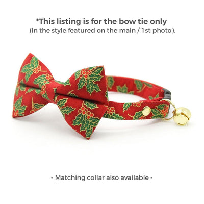 Holiday Cat Bow Tie - "Crimson Berry" - Christmas Red Holly Bow Tie for Cat / Berries / Cat + Small Dog Bowtie