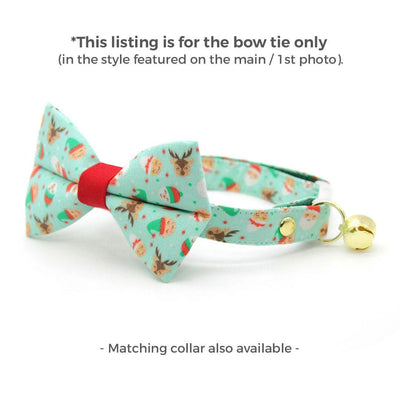 Holiday Cat Bow Tie - "Dear Santa" - Mint Christmas Santa Bow Tie for Cat / Elf, Elves, Reindeer, Snowman / Cat + Small Dog Bowtie