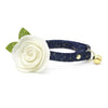 Cat Collar + Flower Set - "Starry Night" - Gold & Blue Cat Collar w/ Ivory Felt Flower (Detachable) / Cat, Kitten + Small Dog Sizes