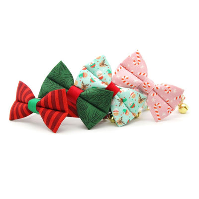 Cat Collar and Bunny Ear Bow Set - "Dear Santa" - Elf, Reindeer Santa Cat Collar w/ Matching Bunny Bow Tie / Christmas, Holiday / Cat, Kitten + Small Dog Sizes