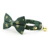 Bow Tie Cat Collar Set - "Juniper" - Green & Gold Snowflake Christmas Cat Collar with Bow Tie / Winter Holiday / Cat, Kitten, Small Dog Sizes