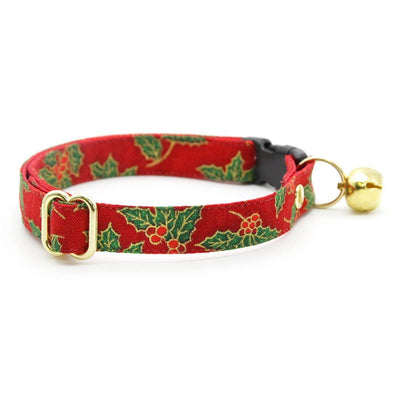 Bow Tie Cat Collar Set - "Crimson Berry" - Christmas Holiday Red Holly Cat Collar with Bow Tie / Cat, Kitten, Small Dog Sizes