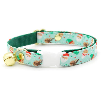 Bow Tie Cat Collar Set - "Dear Santa" -  Mint Elves, Reindeer & Santa Cat Collar with Bow Tie / Christmas Holiday / Cat, Kitten, Small Dog Sizes