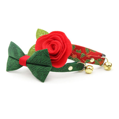 Bow Tie Cat Collar Set - "Cedar Lodge" -  Christmas Pine Green Cat Collar with Bow Tie / Holiday / Cat, Kitten, Small Dog Sizes