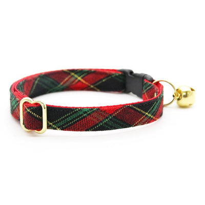 Holiday Cat Collar - "Telluride" - Red Green Black Christmas Plaid Cat Collar / Breakaway Buckle or Non-Breakaway / Cat, Kitten + Small Dog Sizes