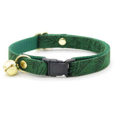 Cat Collar - "Cedar Lodge" - Woodland Forest Pine Tree Green Cat Collar / Fall, Winter, Nature, Christmas / Breakaway Buckle or Non-Breakaway / Cat, Kitten + Small Dog Sizes