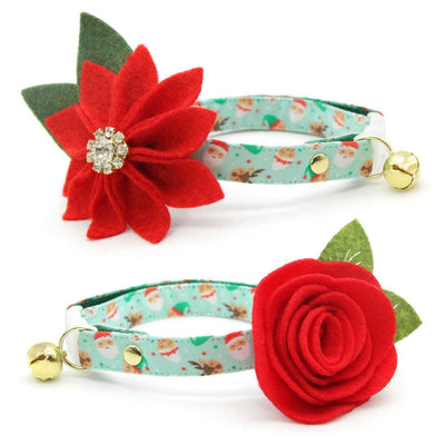 Christmas Cat Collar - "Dear Santa" - Mint Elves, Reindeer & Santa Cat Collar / Holiday / Breakaway Buckle or Non-Breakaway / Cat, Kitten + Small Dog Sizes