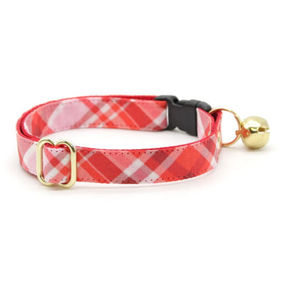 Cat Collar and Bunny Ear Bow Set - "Hot Date" - Pink & Red Plaid Cat Collar w/ Matching Bunny Bow Tie / Tie-On Scarf / Cat, Kitten + Small Dog Sizes