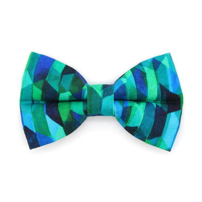 Cat Bow Tie - "Geometric Forest" -  Green & Teal Bow Tie for Cat / Cat + Small Dog Bowtie