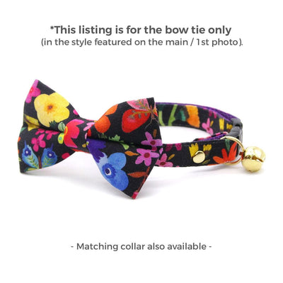 Cat Bow Tie - "Midnight Garden" - Black Floral Bow Tie for Cat / Tropical / Cat + Small Dog Bowtie