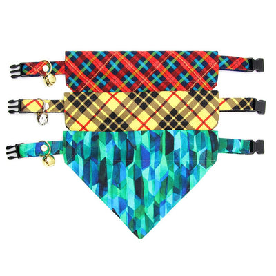 Cat Bandana - "Iconic" - Yellow Tartan Plaid Bandana for Cat + Small Dog / Slide-On Over the Collar Bandana