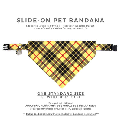 Cat Bandana - "Iconic" - Yellow Tartan Plaid Bandana for Cat + Small Dog / Slide-On Over the Collar Bandana