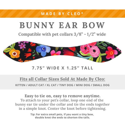 Cat Collar and Bunny Ear Bow Set - "Midnight Garden" - Black Floral Cat Collar w/ Matching Bunny Bow Tie / Tie-On Scarf / Cat, Kitten + Small Dog Sizes