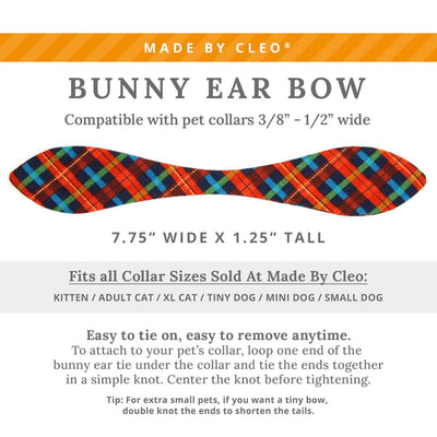 Cat Collar and Bunny Ear Bow Set - "Bonfire Blaze" - Red, Blue & Green Plaid Cat Collar w/ Matching Bunny Bow Tie / Tie-On Scarf / Cat, Kitten + Small Dog Sizes