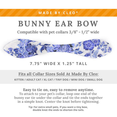 Cat Collar and Bunny Ear Bow Set - "Porcelain Paisley" - Blue Floral Cat Collar w/ Matching Bunny Bow Tie / Tie-On Scarf / Cat, Kitten + Small Dog Sizes