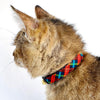 Cat Collar and Bunny Ear Bow Set - "Bonfire Blaze" - Red, Blue & Green Plaid Cat Collar w/ Matching Bunny Bow Tie / Tie-On Scarf / Cat, Kitten + Small Dog Sizes