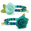 Cat Collar - "Geometric Forest" - Teal Blue & Green Cat Collar / Breakaway Buckle or Non-Breakaway / Cat, Kitten + Small Dog Sizes