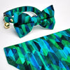 Bow Tie Cat Collar Set - "Geometric Forest" - Teal, Blue & Green Cat Collar with Bow Tie / Cat, Kitten, Small Dog Sizes