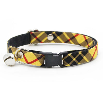 Cat Collar - "Iconic" - Yellow Plaid Cat Collar / Breakaway Buckle or Non-Breakaway / Cat, Kitten + Small Dog Sizes