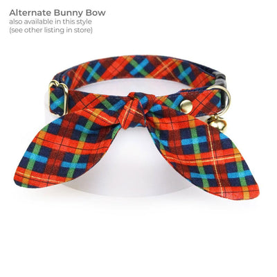 Bow Tie Cat Collar Set - "Bonfire Blaze" - Plaid Cat Collar with Bow Tie / Rust Red, Green & Blue / Cat, Kitten, Small Dog Sizes