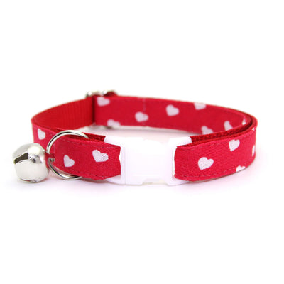 Cat Collar and Bunny Ear Bow Set - "Love Song" - Valentine's Day Red Heart Cat Collar w/ Matching Bunny Bow Tie / Tie-On Scarf / Cat, Kitten + Small Dog Sizes