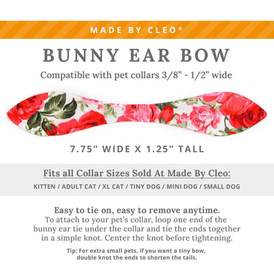 Cat Collar and Bunny Ear Bow Set - "Roses" - Red Floral Rose Cat Collar w/ Matching Bunny Bow Tie / Tie-On Scarf / Cat, Kitten + Small Dog Sizes