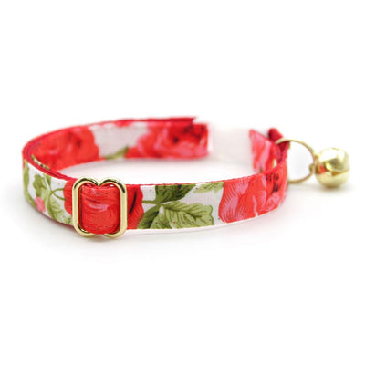 Cat Collar and Bunny Ear Bow Set - "Roses" - Red Floral Rose Cat Collar w/ Matching Bunny Bow Tie / Tie-On Scarf / Cat, Kitten + Small Dog Sizes