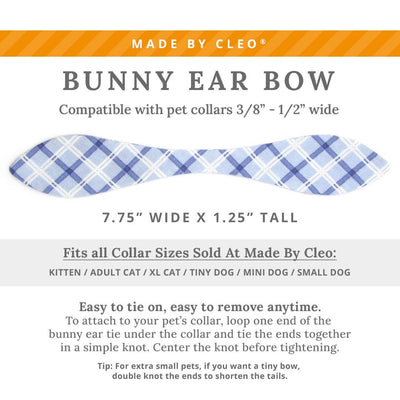 Cat Collar and Bunny Ear Bow Set - "Skye" - Blue Plaid Cat Collar w/ Matching Bunny Bow Tie / Tie-On Scarf / Cat, Kitten + Small Dog Sizes