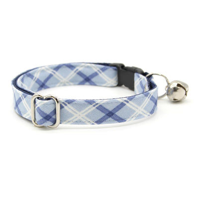 Cat Collar and Bunny Ear Bow Set - "Skye" - Blue Plaid Cat Collar w/ Matching Bunny Bow Tie / Tie-On Scarf / Cat, Kitten + Small Dog Sizes