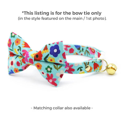 Cat Bow Tie - "Morning Song" - Mint Robin's Egg Blue Floral Bow Tie for Cat / Spring, Easter + Summer / Cat + Small Dog Bowtie