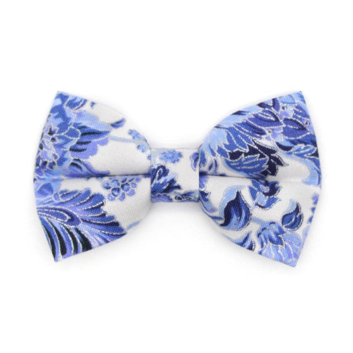 Cat Bow Tie - "Porcelain Paisley" - Blue Floral Bow Tie for Cat / Winter, Spring, Wedding / Cat + Small Dog Bowtie