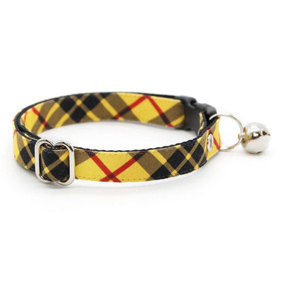 Cat Collar + Flower Set - "Iconic" - Yellow Plaid Cat Collar w/ Buttercup Yellow Felt Flower (Detachable) / Cat, Kitten + Small Dog Sizes