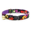 Cat Collar + Flower Set - "Midnight Garden" - Black Floral Cat Collar w/ Lavender Felt Flower (Detachable) / Cat, Kitten + Small Dog Sizes