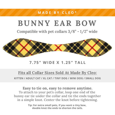 Cat Collar and Bunny Ear Bow Set - "Iconic" - Yellow Plaid Cat Collar w/ Matching Bunny Bow Tie / Tie-On Scarf / Cat, Kitten + Small Dog Sizes