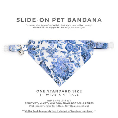 Cat Bandana - "Porcelain Paisley" - Floral Blue Bandana for Cat + Small Dog / Winter, Spring, Wedding / Slide-On Over the Collar Bandana