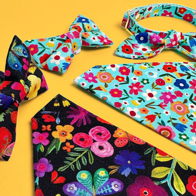 Cat Bandana - "Midnight Garden" - Black Tropical Floral Bandana for Cat + Small Dog / Slide-On Over the Collar Bandana