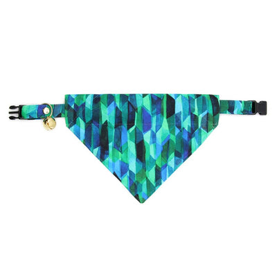 Cat Collar - "Geometric Forest" - Teal Blue & Green Cat Collar / Breakaway Buckle or Non-Breakaway / Cat, Kitten + Small Dog Sizes