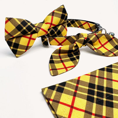 Bow Tie Cat Collar Set - "Iconic" - Yellow Tartan Plaid Cat Collar with Bow Tie / Cat, Kitten, Small Dog Sizes