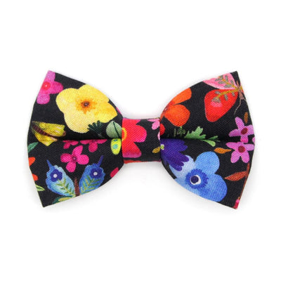 Bow Tie Cat Collar Set - "Midnight Garden" - Black Tropical Floral Cat Collar with Bow Tie / Cat, Kitten, Small Dog Sizes