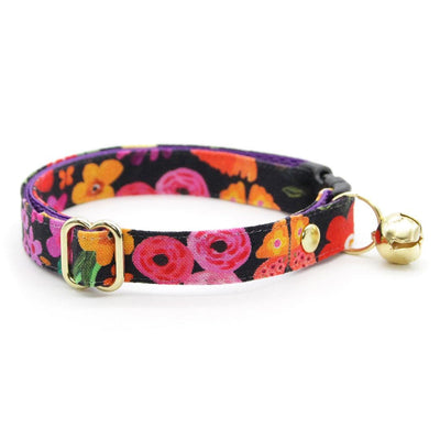 Bow Tie Cat Collar Set - "Midnight Garden" - Black Tropical Floral Cat Collar with Bow Tie / Cat, Kitten, Small Dog Sizes